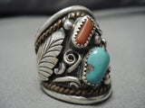 Incredible Vintage Native American Navajo Deepset Turquoise Sterling Silver Ring Old-Nativo Arts