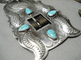 Early Hand Tooled Vintage Native American Navajo Turquoise Sterling Silver Concho Belt-Nativo Arts