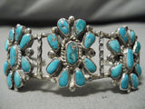 Amazing Vintage Native American Navajo Triple Turquoise Florals Sterling Silver Bracelet Cuff-Nativo Arts