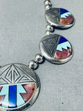 More Detailed Vintage Native American Navajo Turquoise Inlay Sterling Silver Necklace-Nativo Arts
