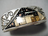 One Of The Most Unique Ever Native American Navajo Turquoise Sterling Silver Inlay Bracelet-Nativo Arts