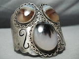 One Of Biggest Vintage Native American Navajo Agate Sterling Silver Bracelet Old-Nativo Arts