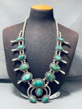 Rare Vintage Native American Navajo Cerrillos Turquoise Sterling Silver Squash Blossom Necklace-Nativo Arts