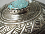 Impressive Vintage Native American Navajo Carico Lake Turquoise Sterling Silver Buckle Or Pendant-Nativo Arts