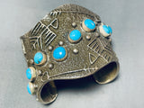 Ancient Petroglyph Native American Navajo Turquoise Sterling Silver Heavy Bracelet-Nativo Arts