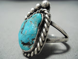 Unique Vintage Native American Navajo Turquoise Foot Sterling Silver Ring Old-Nativo Arts