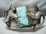 Detailed Double Lizard Sterling Silver Turquoise Bracelet Cuff-Nativo Arts