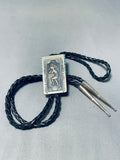 Rare Kokopelli Side Inlay Vintage Native American Navajo Turquois Esterling Silver Bolo Tie-Nativo Arts