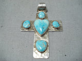 Beautiful Vintage Native American Navajo Turquoise Sterling Silver Cross Pendant Old-Nativo Arts