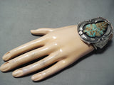 Huge Hand Carved Vintage Native American Navajo Royston Turquoise Sterling Silver Bracelet-Nativo Arts