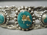Very Early Coil Galore Heavu Vintage Native American Navajo Turquoise Sterling Silver Bracelet-Nativo Arts