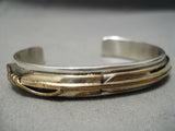 Thick And Heavy!! Vintage Native American Navajo Gold Sterling Silver Feather Bracelet-Nativo Arts