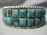 Exquisite Native American Navajo Green Turquoise Mosaic Inlay Sterling Silver Heavy Bracelet-Nativo Arts