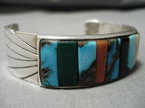Rare Bisbee Turquoise Vintage Native American Navajo Sterling Silver Inlay Bracelet Old-Nativo Arts