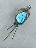 Traditional Vintage Native American Navajo Old Kingman Turquoise Sterling Silver Pendant-Nativo Arts