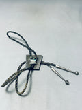 Native American 50 + Year Old Seasoned Vintage Zuni Turquoise Inlay Sterling Silver Bolo Tie-Nativo Arts
