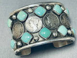 Extraordinary San Felipe Royston Turquoise Sterling Silver Coin Bracelet-Nativo Arts