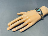 Superior Vintage Native American Navajo Pilot Mountain Turquoise Sterling Silver Bracelet-Nativo Arts