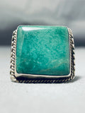 Enormous Vintage Native American Navajo Green Square Cut Turquoise Sterling Silver Ring-Nativo Arts