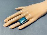 J. Tsosie Electrifying Native American Navajo Kingman Turquoise Sterling Silver Ring-Nativo Arts
