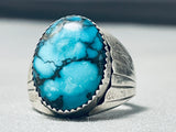 Very Rare Mine Turquoise Vintage Native American Navajo Blue Warrior Sterling Silver Ring-Nativo Arts