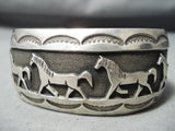 Fascinating Vintage Native American Navajo Handcarved Sterling Silver Horses Bracelet Old-Nativo Arts