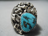 Interesting Vintage Native American Navajo Kingman Turquoise Sterling Silver Ring Old-Nativo Arts