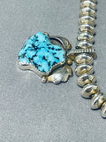 Feather Turquoise Vintage Native American Navajo Sterling Silver Bead Necklace-Nativo Arts