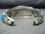 Phenomenal Vintage Native American Navajo Kingman Turquoise Sterling Silver Horses Bracelet-Nativo Arts
