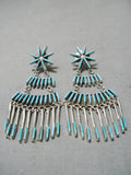 Noteworthy Vintage Native American Zuni Turquoise Sterling Silver Dangle Earrings Old-Nativo Arts