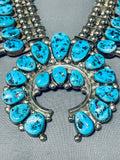 Henry Roanrose Vintage Native American Navajo Turquoise Sterling Silver Squash Blossom Necklace-Nativo Arts