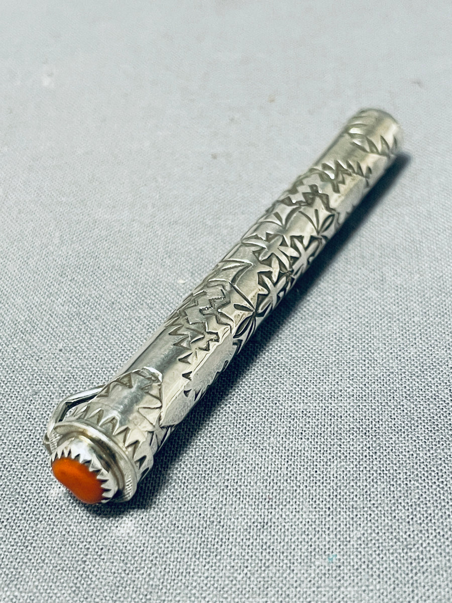 Amazing Native American Navajo Coral Sterling Silver Toothpick Holder ...