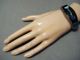 Extreme Detail Outer Space Vintage Native American Navajo Turquoise Sterling Silver Bracelet-Nativo Arts