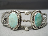 Rare Vintage Native American Navajo Carico Lake Turquoise Sterling Silver Leaf Bracelet Old-Nativo Arts