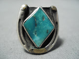 Detailed Vintage Native American Navajo Turquoise Horseshoe Sterling Silver Ring-Nativo Arts
