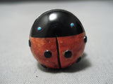 Huge Fat Native American Navajo Ladybug Turquoise Sterling Silver Coral Ring-Nativo Arts