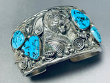 Symbolic Powerful Native American Navajo Turquoise Sterling Silver Bear Bracelet-Nativo Arts