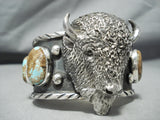 171 Grams Heavy Native American Buffalo #8 Turquoise Sterling Silver Bracelet-Nativo Arts