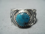 Astonishing Native American Navajo Blue Diamond Turquoise Sterling Silver Ring-Nativo Arts