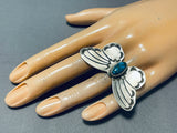 Native American Huge Butterfly Spiderweb Turquoise Sterling Silver Ring-Nativo Arts