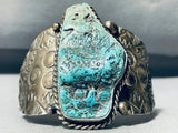 Woah! Vintage Native American Navajo Turquoise Sterling Silver Flank Bracelet Old-Nativo Arts
