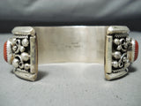 Magnificent Native American Navajo Les Nez Coral Sterling Silver Bracelet-Nativo Arts