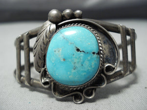 Incredible Vintage Native American Navajo Blue Diamond Turquoise Sterling Silver Bracelet Old-Nativo Arts