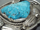 Magnificent Vintage Native American Navajo Kingman Turquoise Sterling Silver Buckle Old-Nativo Arts