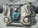 Detailed Huge Native American Navajo Butterfly Turquoise Sterling Silver Bracelet-Nativo Arts