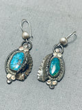 Native American Marvelous Vintage Carico Lake Turquoise Sterling Silver Dangle Earrings-Nativo Arts