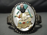 One Of The Best Vintage Native American Zuni Kachina Turquoise Sterling Silver Bracelet Old-Nativo Arts