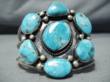 Exceptional Vintage Native American Navajo 7 Kingman Turquoise Sterling Silver Bracelet Old-Nativo Arts