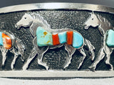 Native American One Of The Most Detailed Ever Horse Turquoise Sterling Silver Bracelet-Nativo Arts