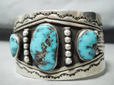 Signed Huge Vintage Native American Navajo Bisbee Turquoise Sterling Silver Bracelet-Nativo Arts